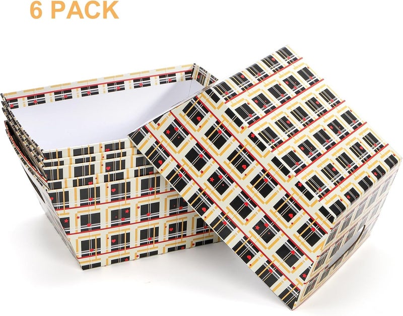 DEAYOU 6 Pack Baskets for Gifts Empty, 10" x 8" Sturdy Cardboard Market Tray with Handle, Paper Gift Baskets Kit To Fill with Wrap Bags and Gold Pull Bows for Easter, Christmas, Birthday, Black Plaid - Image 4